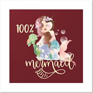 100% mermaid Posters and Art